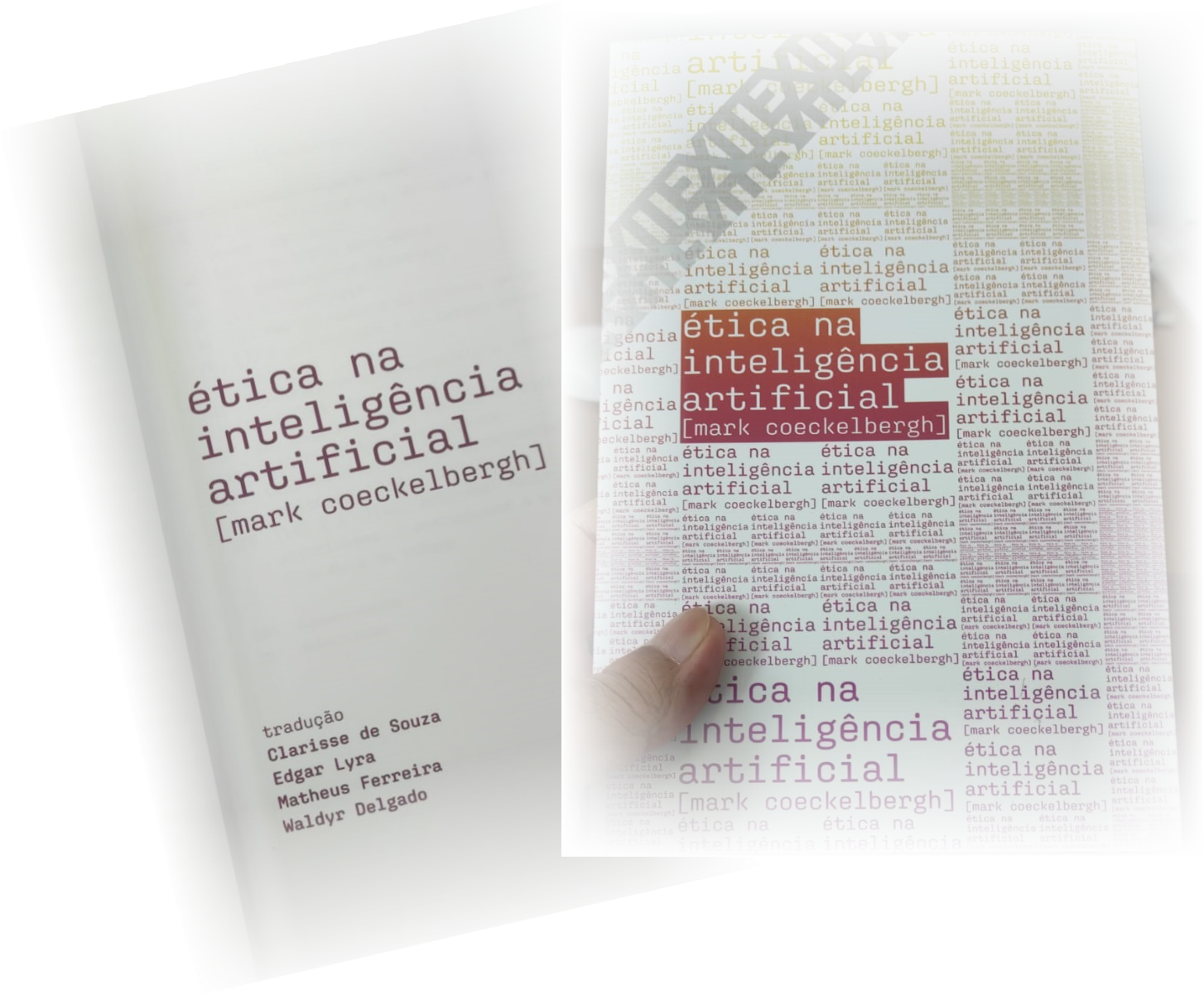 Capa de "Ética na IA" e página com título, autor e tradutores do EMAPS